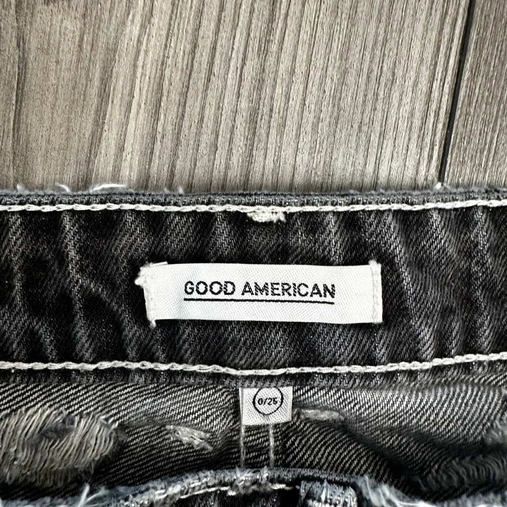Good American Black Distressed Jean Shorts - Picture 3 of 4